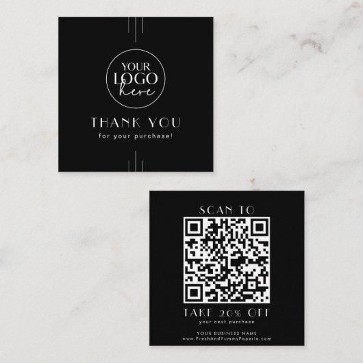 EVERLY Black Business Logo QR Code Thank You Rabattkarte (Vorne/Hinten)
