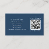 EVERLY Classic Modern Art Deco Navy Blue QR Code Visitenkarte (Rückseite)