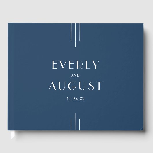 EVERLY Classic Modern Art Deco Navy Blue Wedding Gästebuch (Vorderseite)