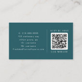 EVERLY Einfache Retro Art Deco Pfau Teal QR Code Visitenkarte (Rückseite)
