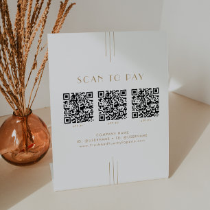 EVERLY Gold Art Deco Business QR-Code-Scan-to-Pay Sockelschild