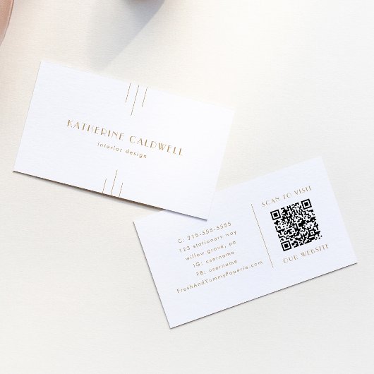 EVERLY Gold Art Deco Simple Geometric QR Code Visitenkarte