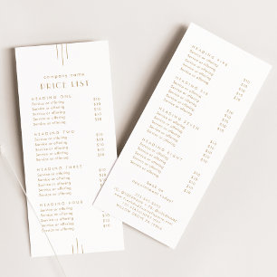 EVERLY Gold Deco doppelseitige Geschäftspreisliste Werbekarte