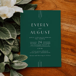 EVERLY Juwel-Ton Art Deco Smaragdgrüne Hochzeit Einladung