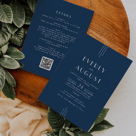 EVERLY Klassische Art Deco-Navy-Blau-Hochzeit mit  Einladung