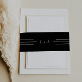 EVERLY Modern Art Deco Black Monogram Wedding Einladungsbanderole