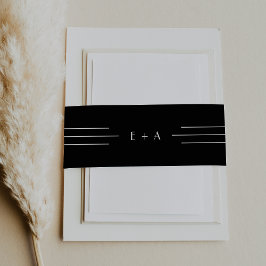 EVERLY Modern Art Deco Black Monogram Wedding Einladungsbanderole