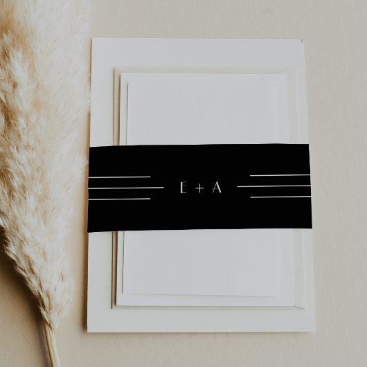 EVERLY Modern Art Deco Black Monogram Wedding Einladungsbanderole