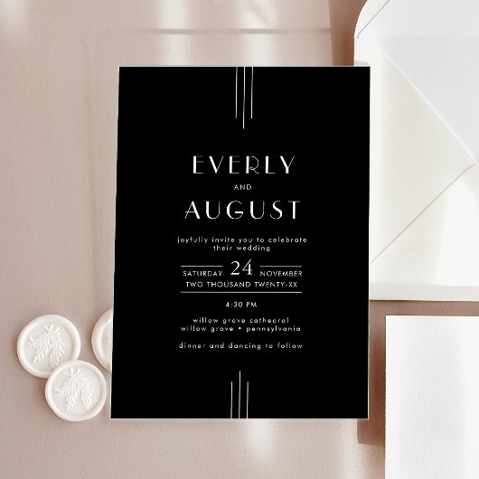 EVERLY Modern Art Deco Black Wedding Acryleinladungen