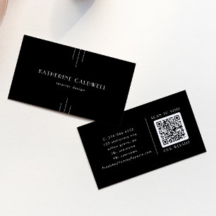 EVERLY Moderne Art Deco Schwarz-Weiß-QR-Code Visitenkarte