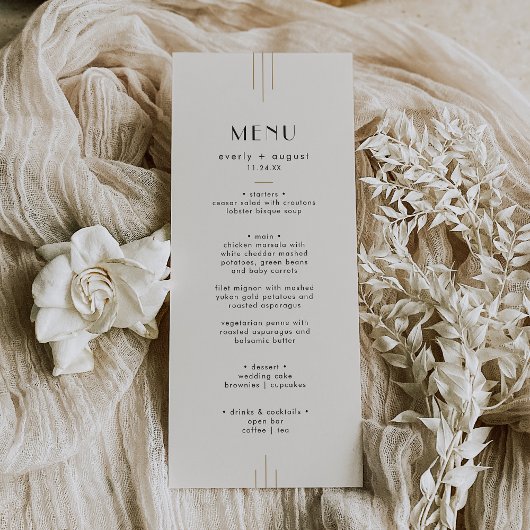 EVERLY Retro Art Deco Ivory Gold Black Wedding Menükarte