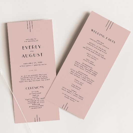 EVERLY Retro Vintag Art Déco Rosa Hochzeit Programm