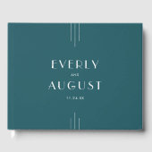 EVERLY Simple Retro Art Deco Peacock Teal Wedding Gästebuch (Vorderseite)