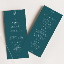 EVERLY Simple Retro Art Deco Peacock Teal Wedding Programm