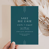 EVERLY Simple Retro Art Deco Peacock Teal Wedding Save The Date