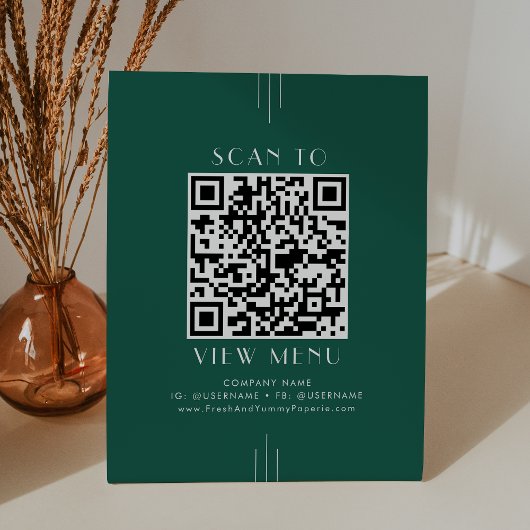 EVERLY Smaragdgrünes Restaurant-Menü QR-Code Sockelschild