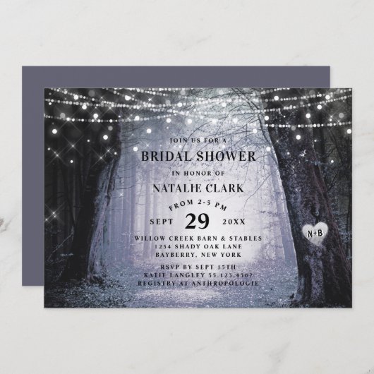 Evermore | Bezauberndes waldliches Lila Brautparty Einladung (Vorne/Hinten)