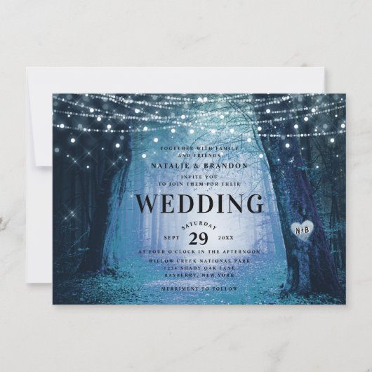 Evermore | Bezauberter Fairy Forest | Blue Wedding Einladung (Vorderseite)