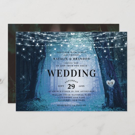 Evermore | Bezauberter Fairy Forest | Blue Wedding Einladung (Vorne/Hinten)