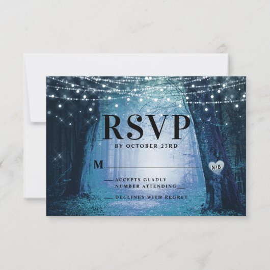 Evermore | Bezauberter Fairy Forest | Blue Wedding RSVP Karte (Vorderseite)