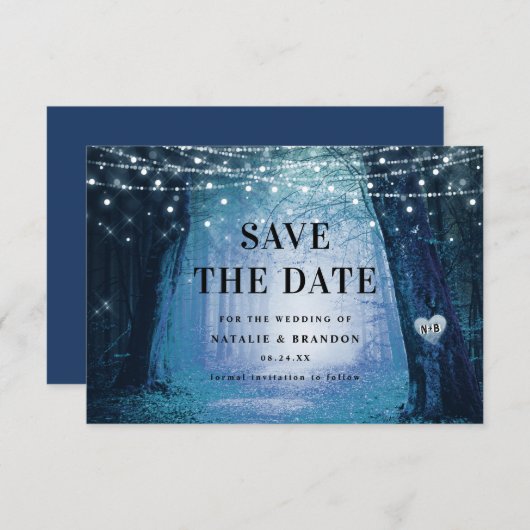 Evermore | Bezauberter Fairy Forest | Blue Wedding Save The Date (Vorne/Hinten)