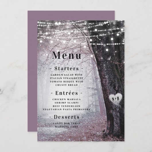 Evermore | Bezauberter Fairy Forest | Mauve Dinner Menükarte (Vorne/Hinten)