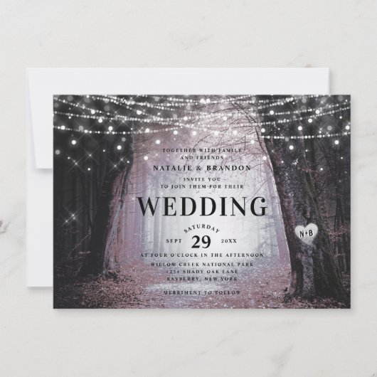 Evermore | Bezauberter Fairy Forest | Mauve Weddin Einladung (Vorderseite)