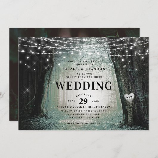 Evermore | Bezauberter Fairy Forest | Moss Wedding Einladung (Vorne/Hinten)