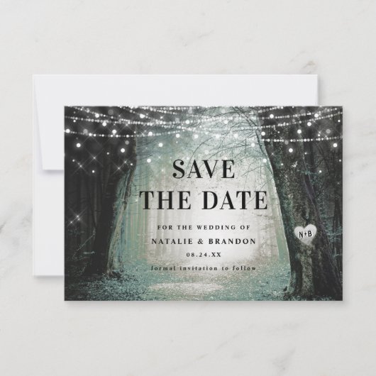 Evermore | Bezauberter Fairy Forest | Moss Wedding Save The Date (Vorderseite)