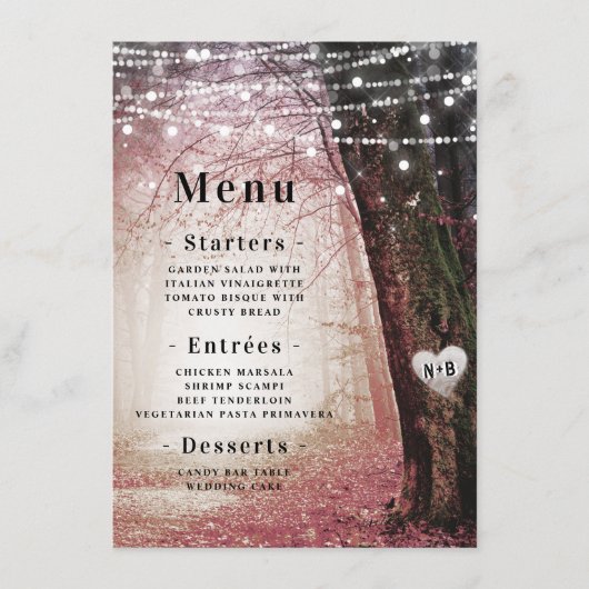 Evermore | Bezauberter Fairy Forest | Rosa Abendes Menükarte (Vorderseite)
