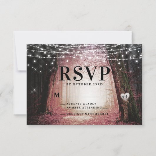 Evermore | Bezauberter Fairy Forest | Rosa Hochzei RSVP Karte (Vorderseite)