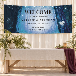 Evermore Verzauberter Wald Blau Hochzeitsbegrüßu Banner