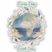 Every Day Earth Day Floral Globe With Hands Aufkleber (Vorderseite)