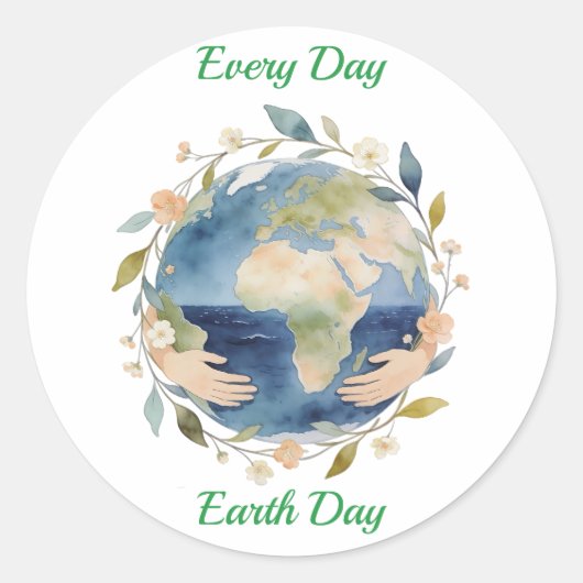 Every Day Earth Day Floral Globe With Hands Runder Aufkleber (Vorderseite)