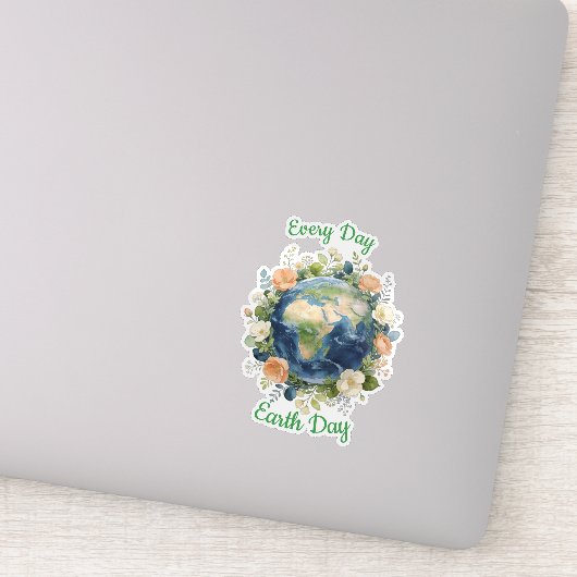 Every Day Earth Day Floral Wreath Earth Aufkleber (Detail)