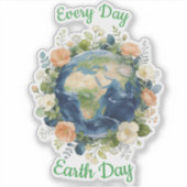 Every Day Earth Day Floral Wreath Earth Aufkleber (Vorderseite)