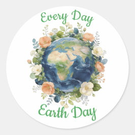 Every Day Earth Day Floral Wreath Earth Runder Aufkleber