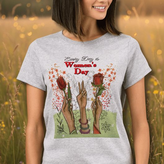 Every Day is Women's Day Hand-Painted Floral  T-Shirt