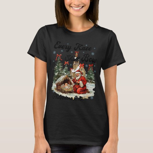 Every Knee Shall Bow Funny Nativity Scene Christma T-Shirt (Vorderseite)