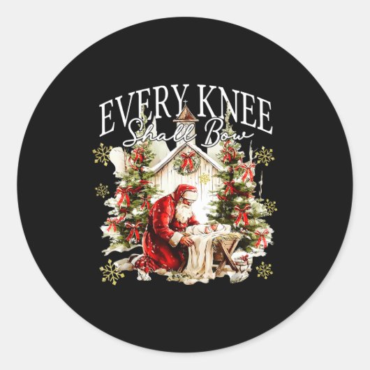 Every Knee Shall Bow Jesus Birth Christian Santa C Runder Aufkleber (Vorderseite)