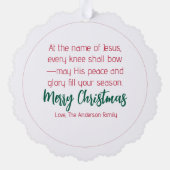 Every Knee Shall Bow Santa and Nativity Christmas Ornament Karte (Rückseite)
