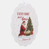 Every Knee Shall Bow Santa and Nativity Christmas Ornament Karte (Rechts)