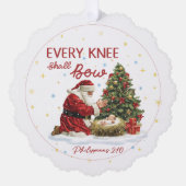 Every Knee Shall Bow Santa and Nativity Christmas Ornament Karte (Vorderseite)