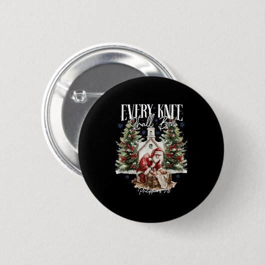 Every Knee Shall Bow Santa Christmas Nativity Scen Button (Vorne & Hinten)
