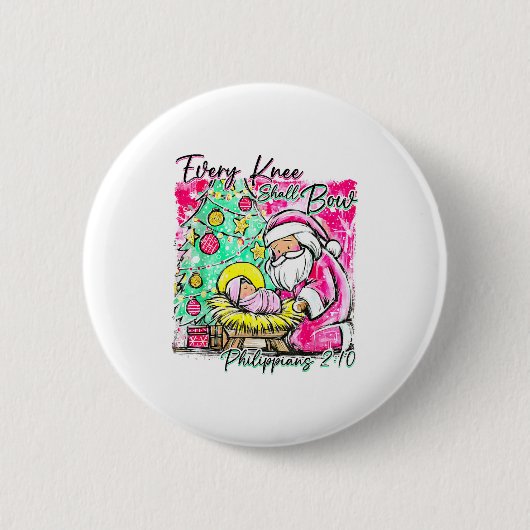 Every Knee Shall Bow Santa Christmas Nativity Scen Button (Vorderseite)