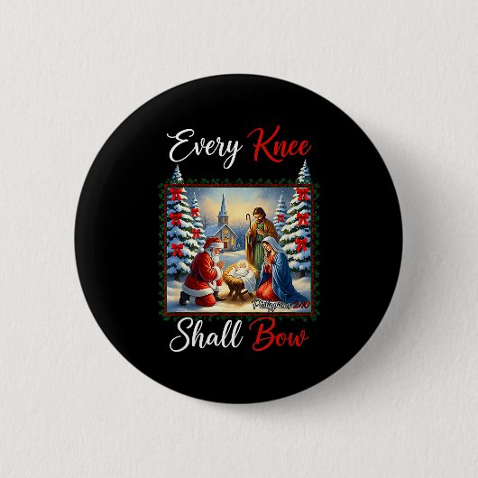 Every Knee Shall Bow Santa Christmas Nativity Scen Button (Vorderseite)