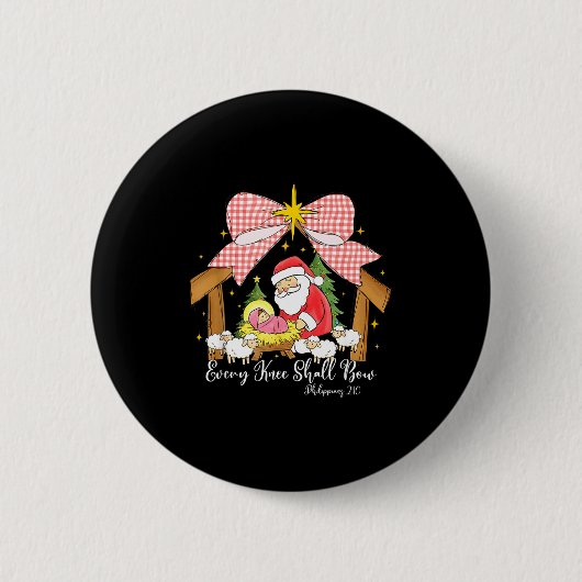 Every Knee Shall Bow Santa Christmas Nativity Scen Button (Vorderseite)