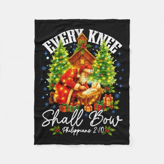 Every Knee Shall Bow Santa Christmas Nativity Scen Fleecedecke (Vorderseite)
