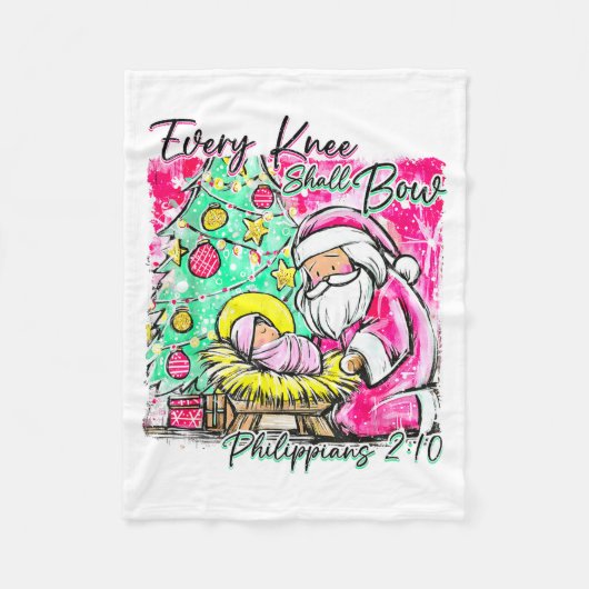 Every Knee Shall Bow Santa Christmas Nativity Scen Fleecedecke (Vorderseite)