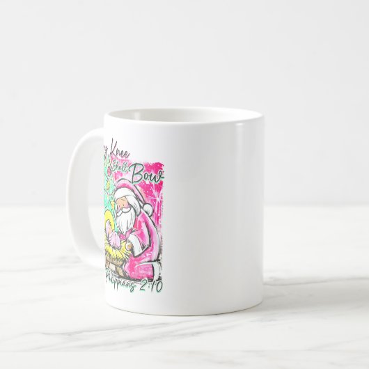 Every Knee Shall Bow Santa Christmas Nativity Scen Kaffeetasse (Vorderseite Links)